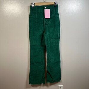 Avec Les Filles Corduroy Flare Pants Size 6 Green High Rise Retro Preppy 70s